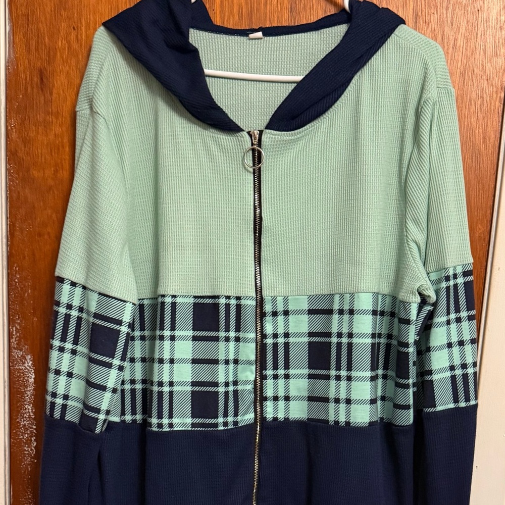 Plaid Mint and Navy Women's Jacket